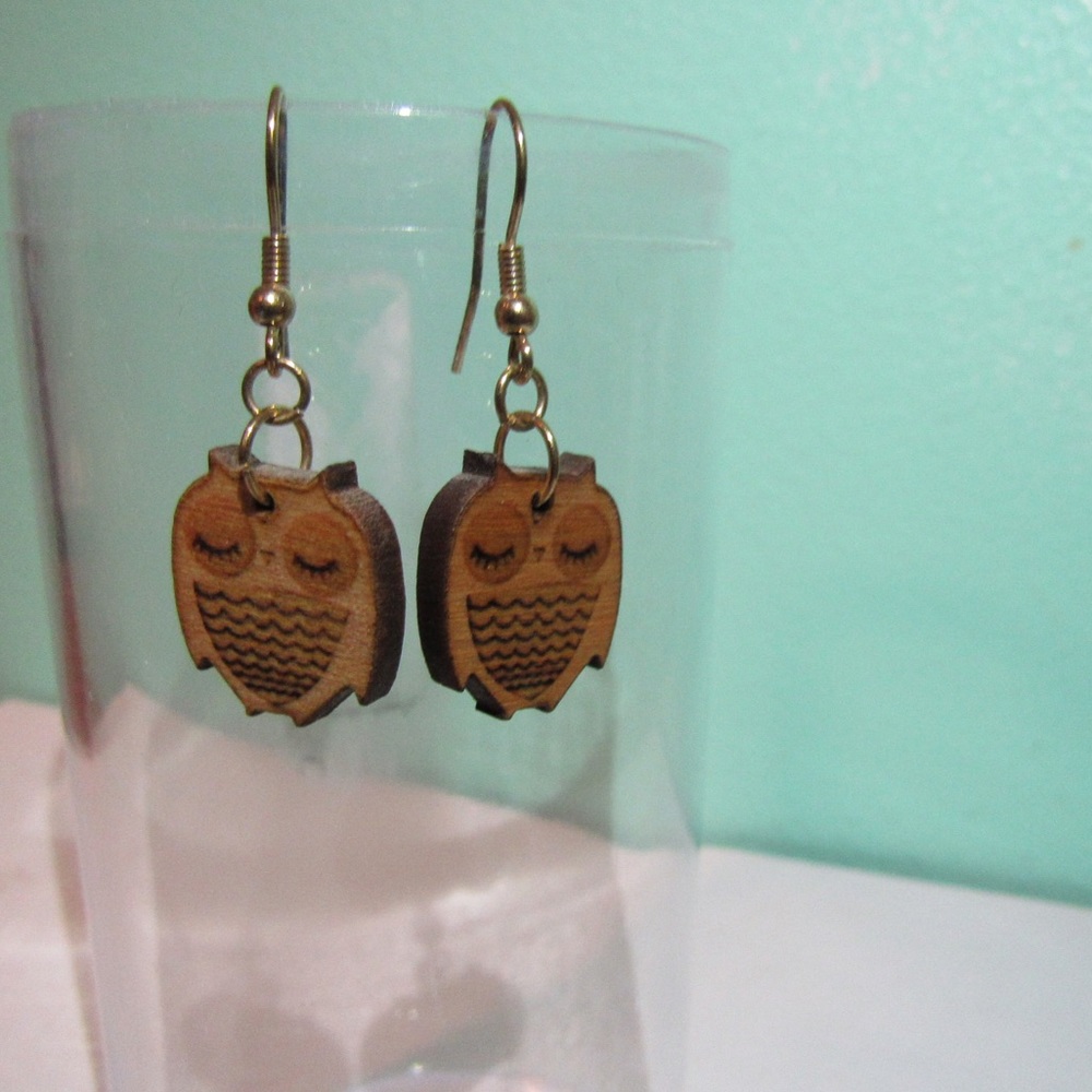 Handmade wooden owl earrings